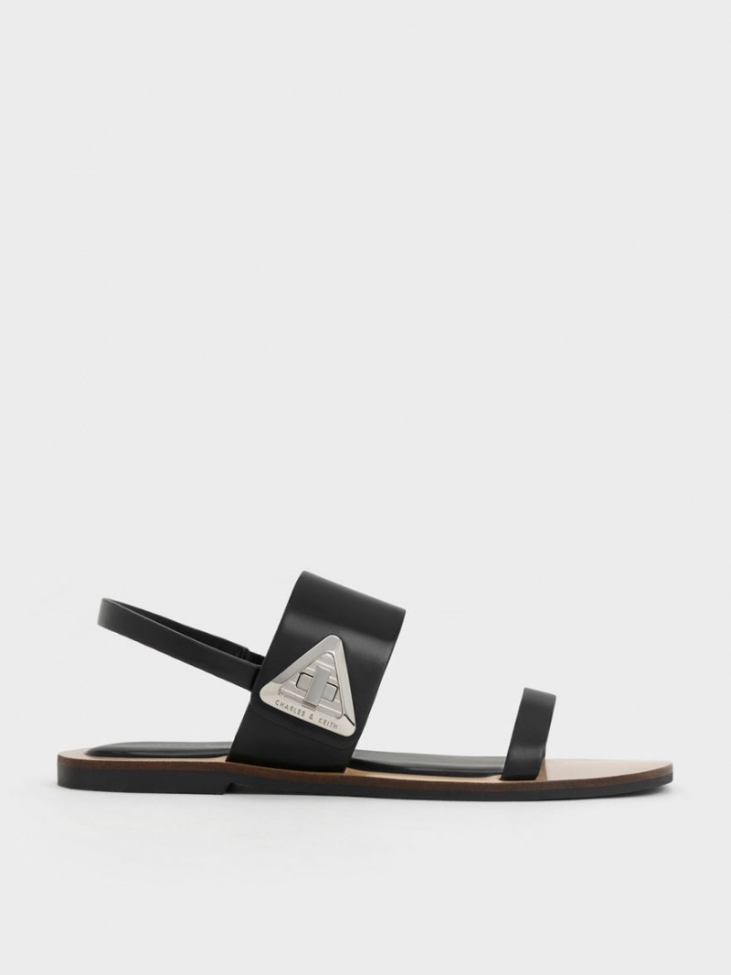 Sandale Cu Curea Charles & Keith Trice Metallic Accent Double Negrii | 379HSKWJU