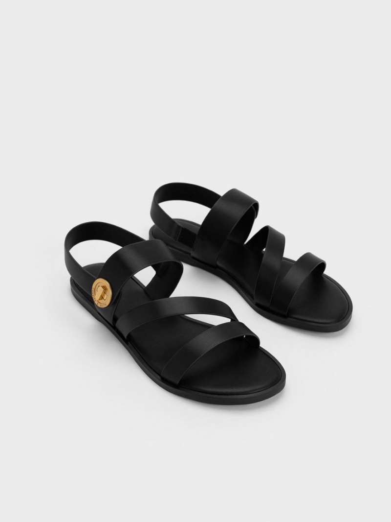 Sandale Cu Curea Charles & Keith Yara Asymmetric Negrii | 769HMZUTW