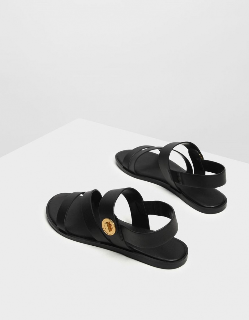 Sandale Cu Curea Charles & Keith Yara Asymmetric Negrii | 769HMZUTW