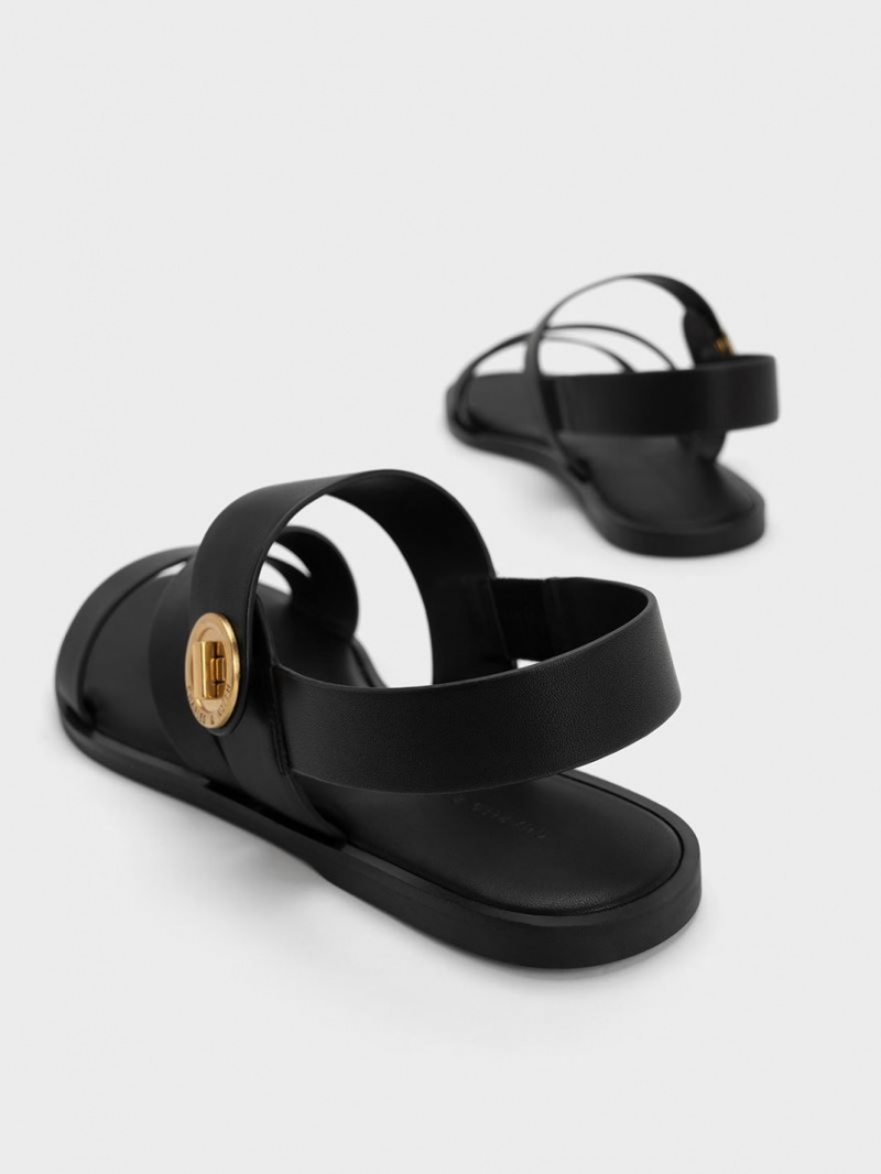 Sandale Cu Curea Charles & Keith Yara Asymmetric Negrii | 769HMZUTW