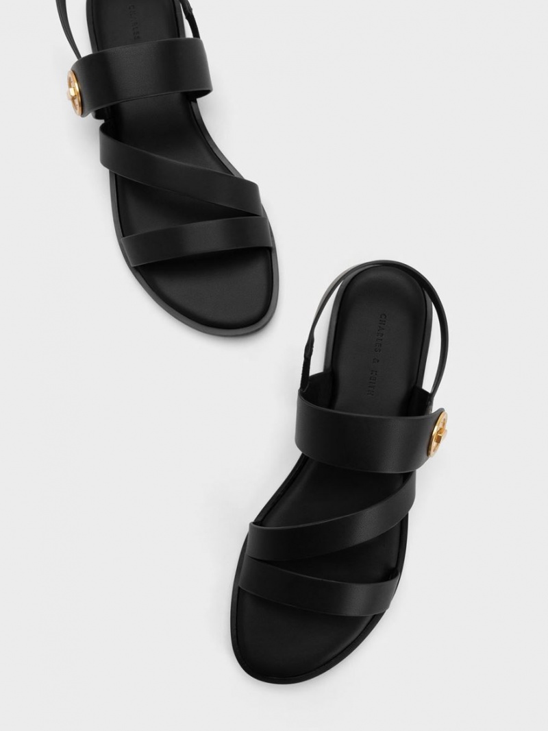 Sandale Cu Curea Charles & Keith Yara Asymmetric Negrii | 769HMZUTW