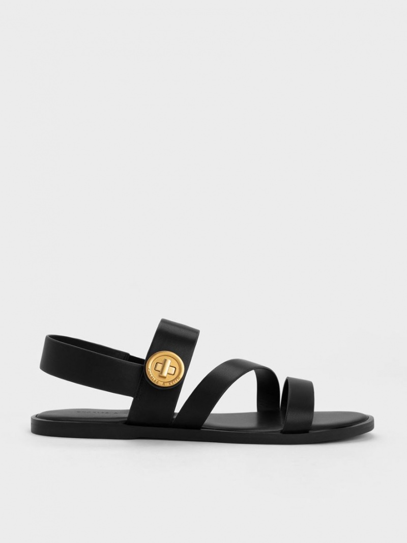 Sandale Cu Curea Charles & Keith Yara Asymmetric Negrii | 769HMZUTW
