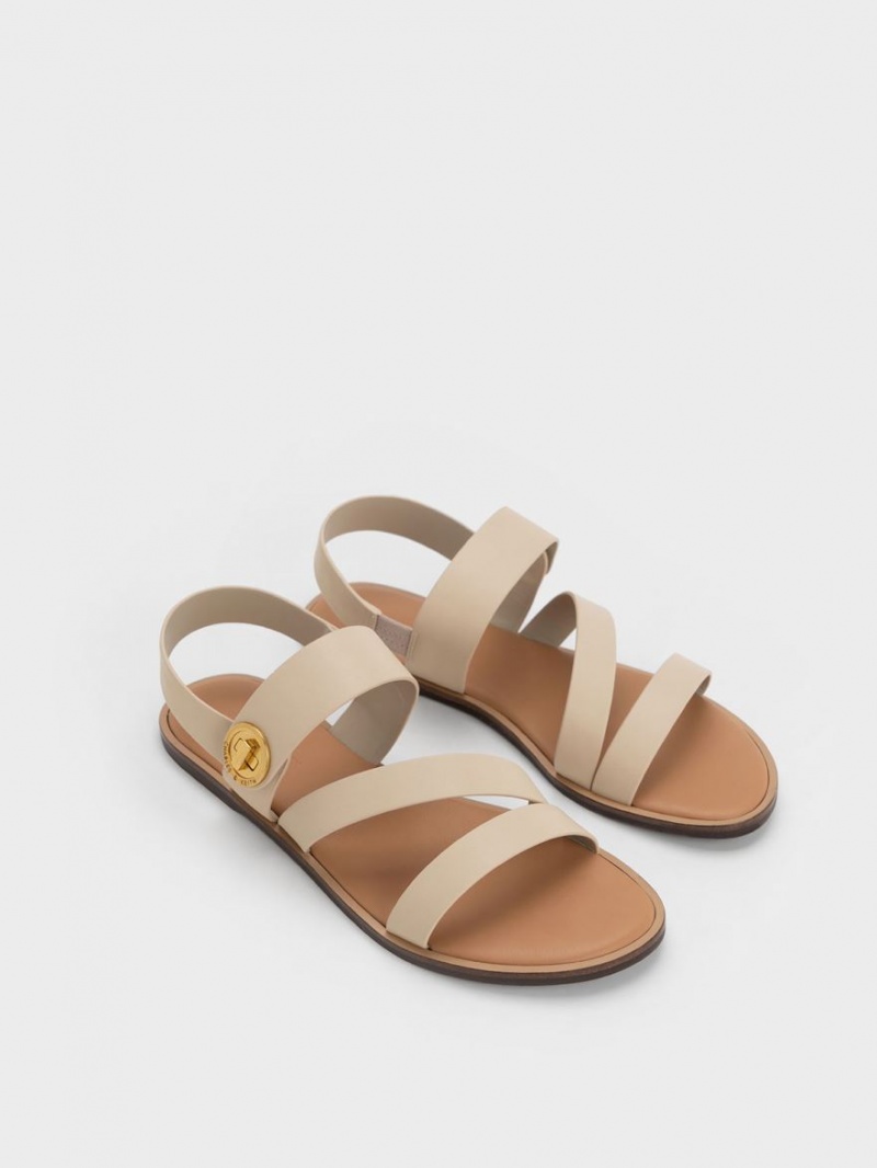 Sandale Cu Curea Charles & Keith Yara Asymmetric Bej | 970BXRVPQ