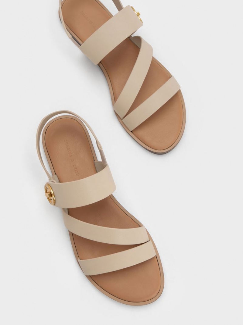 Sandale Cu Curea Charles & Keith Yara Asymmetric Bej | 970BXRVPQ