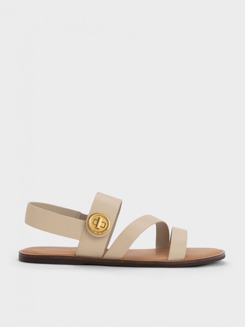 Sandale Cu Curea Charles & Keith Yara Asymmetric Bej | 970BXRVPQ