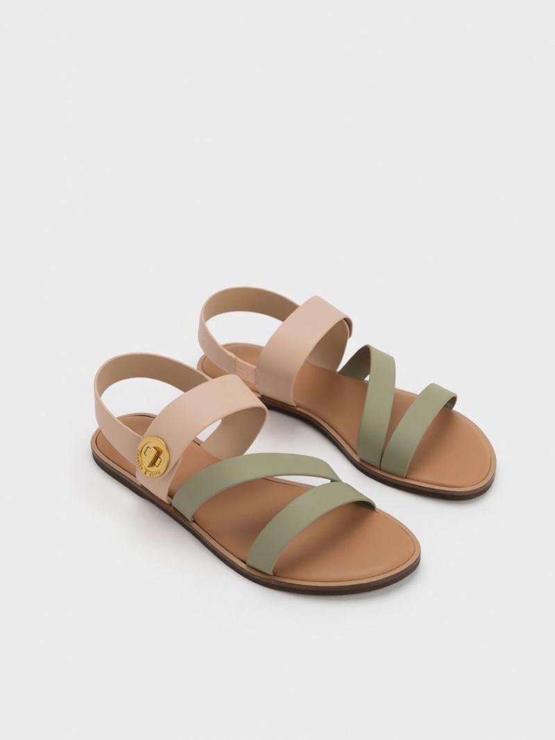 Sandale Cu Curea Charles & Keith Yara Two-Tone Asymmetric Bej | 504BSOXVR