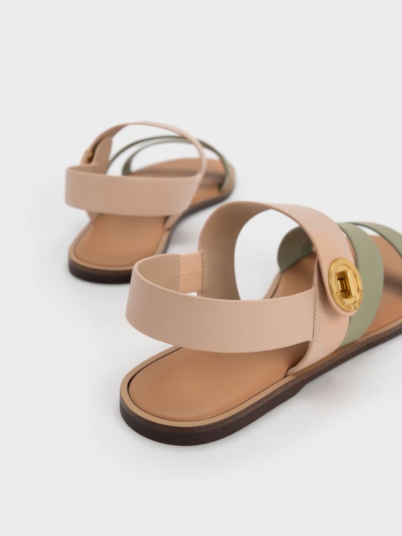 Sandale Cu Curea Charles & Keith Yara Two-Tone Asymmetric Bej | 504BSOXVR