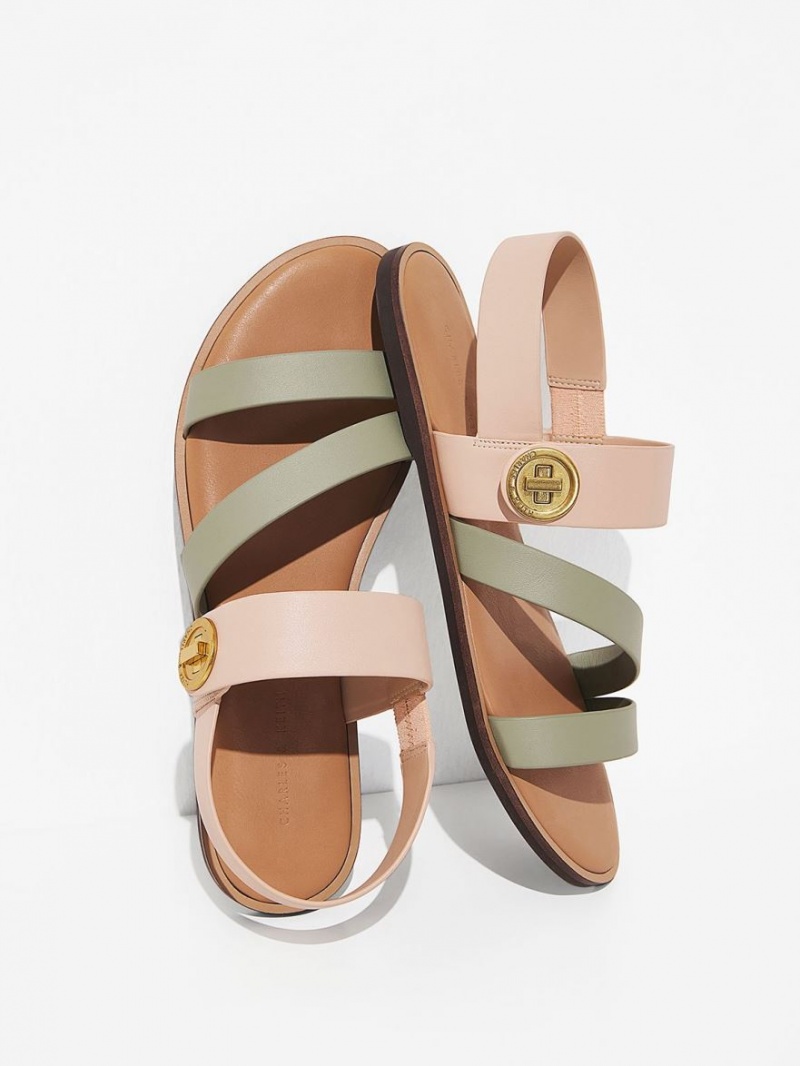 Sandale Cu Curea Charles & Keith Yara Two-Tone Asymmetric Bej | 504BSOXVR