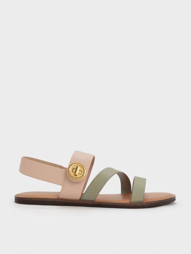 Sandale Cu Curea Charles & Keith Yara Two-Tone Asymmetric Bej | 504BSOXVR