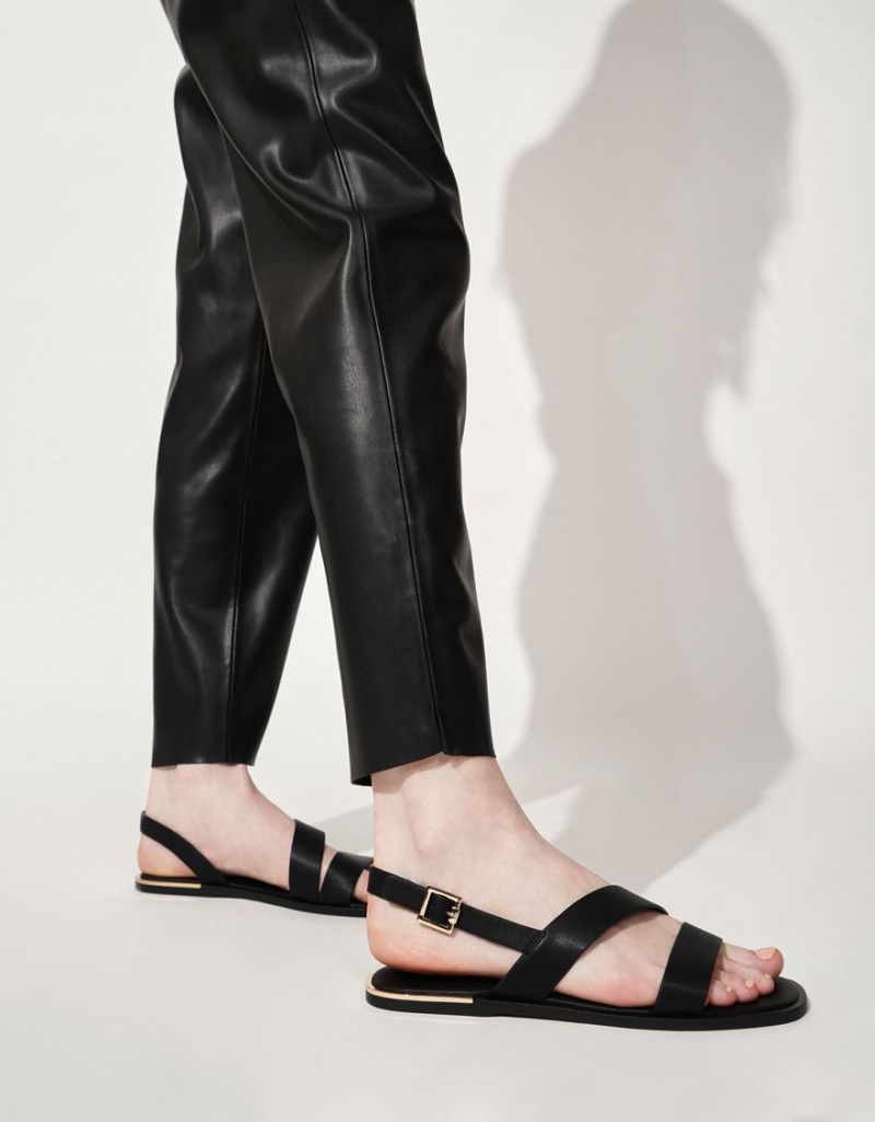Sandale Plate Charles & Keith Asymmetric Curea Slingback Negrii | 124JFIKVQ