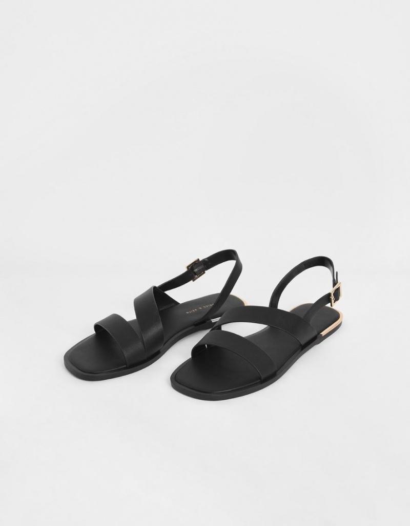 Sandale Plate Charles & Keith Asymmetric Curea Slingback Negrii | 124JFIKVQ