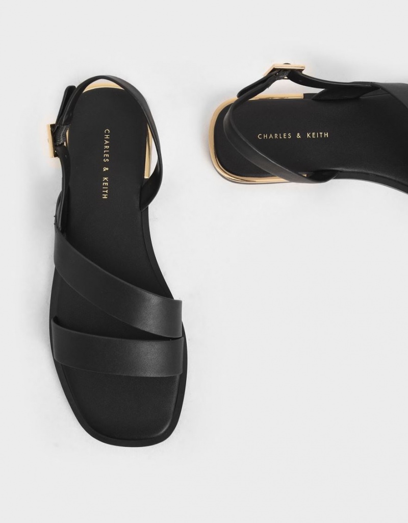 Sandale Plate Charles & Keith Asymmetric Curea Slingback Negrii | 124JFIKVQ