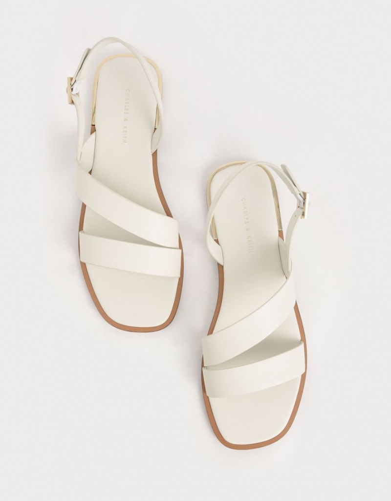 Sandale Plate Charles & Keith Asymmetric Curea Slingback Albi | 649XVNBZS
