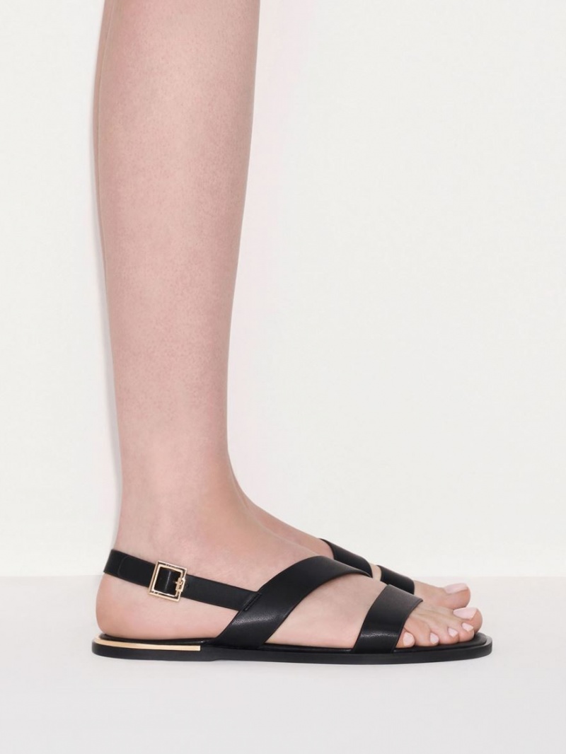 Sandale Plate Charles & Keith Asymmetric Curea Slingback Negrii | 748POZMSV