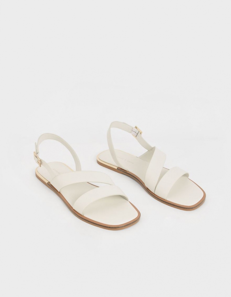 Sandale Plate Charles & Keith Asymmetric Curea Slingback Albi | 495SILUOE