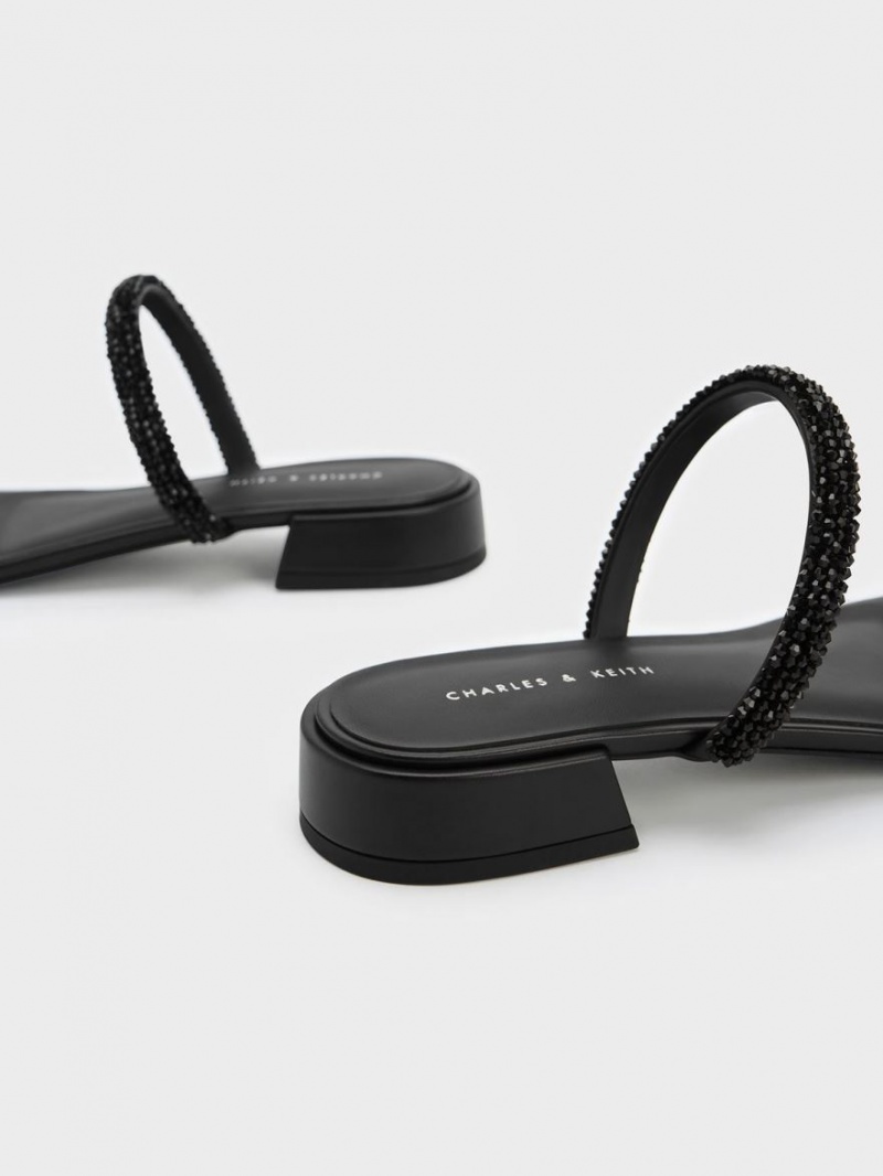 Sandale Plate Charles & Keith Beaded Bombeu-Ring Negrii | 752XJNQDZ