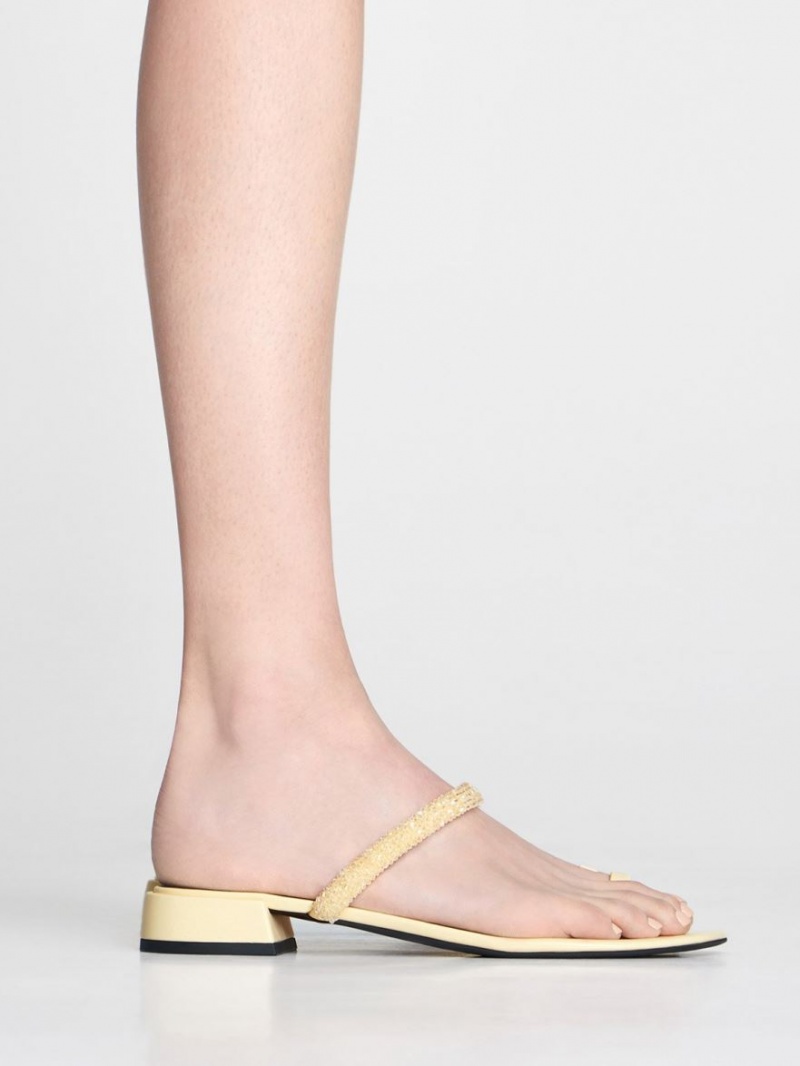 Sandale Plate Charles & Keith Beaded Bombeu-Ring Galbeni | 893DLWNTS