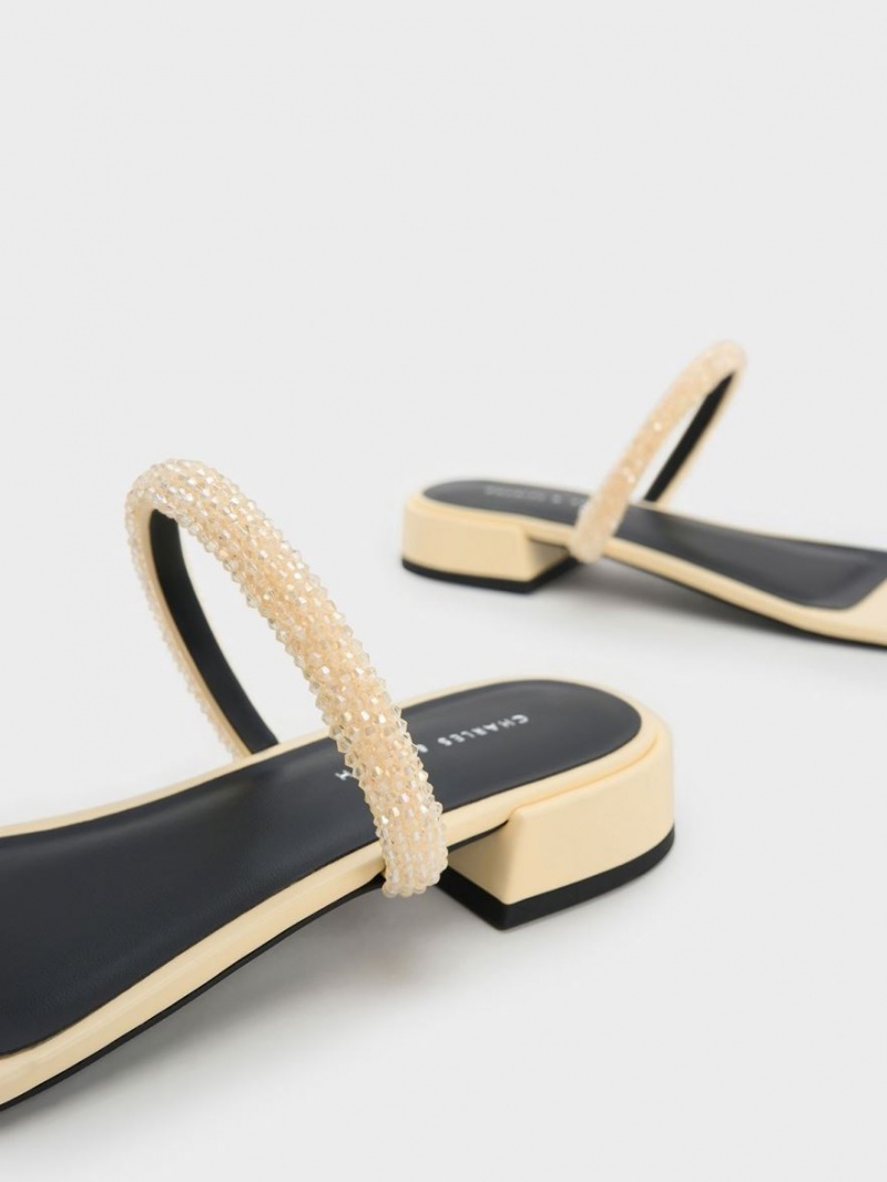 Sandale Plate Charles & Keith Beaded Bombeu-Ring Galbeni | 893DLWNTS
