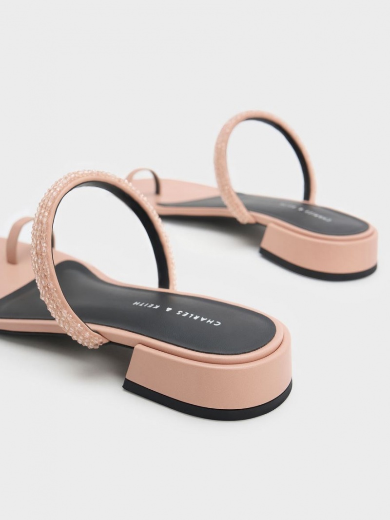Sandale Plate Charles & Keith Beaded Bombeu-Ring Bej | 376DHRETB