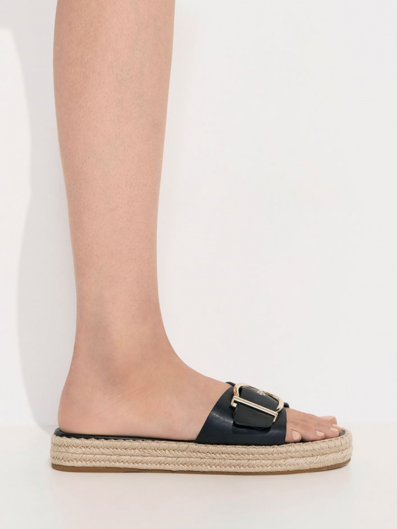 Sandale Plate Charles & Keith Buckled Espadrile Negrii | 014URDVFP