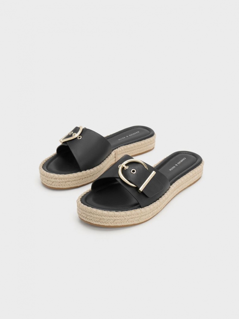 Sandale Plate Charles & Keith Buckled Espadrile Negrii | 014URDVFP