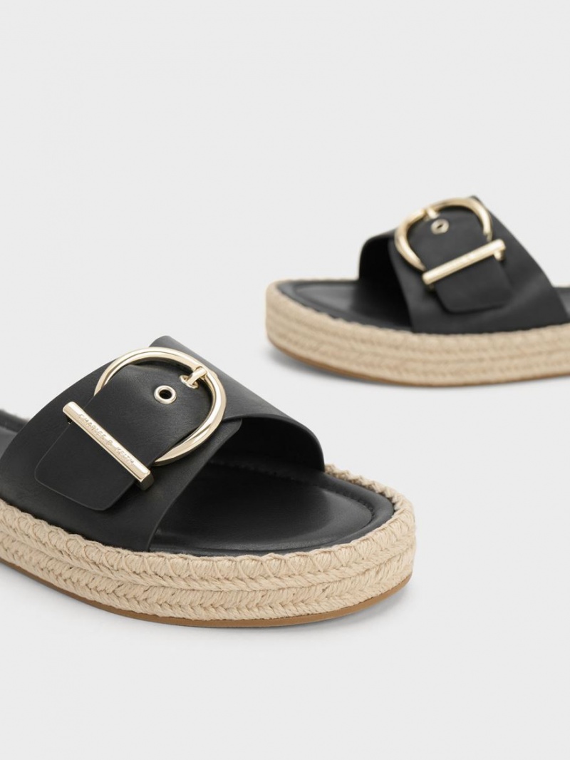 Sandale Plate Charles & Keith Buckled Espadrile Negrii | 014URDVFP