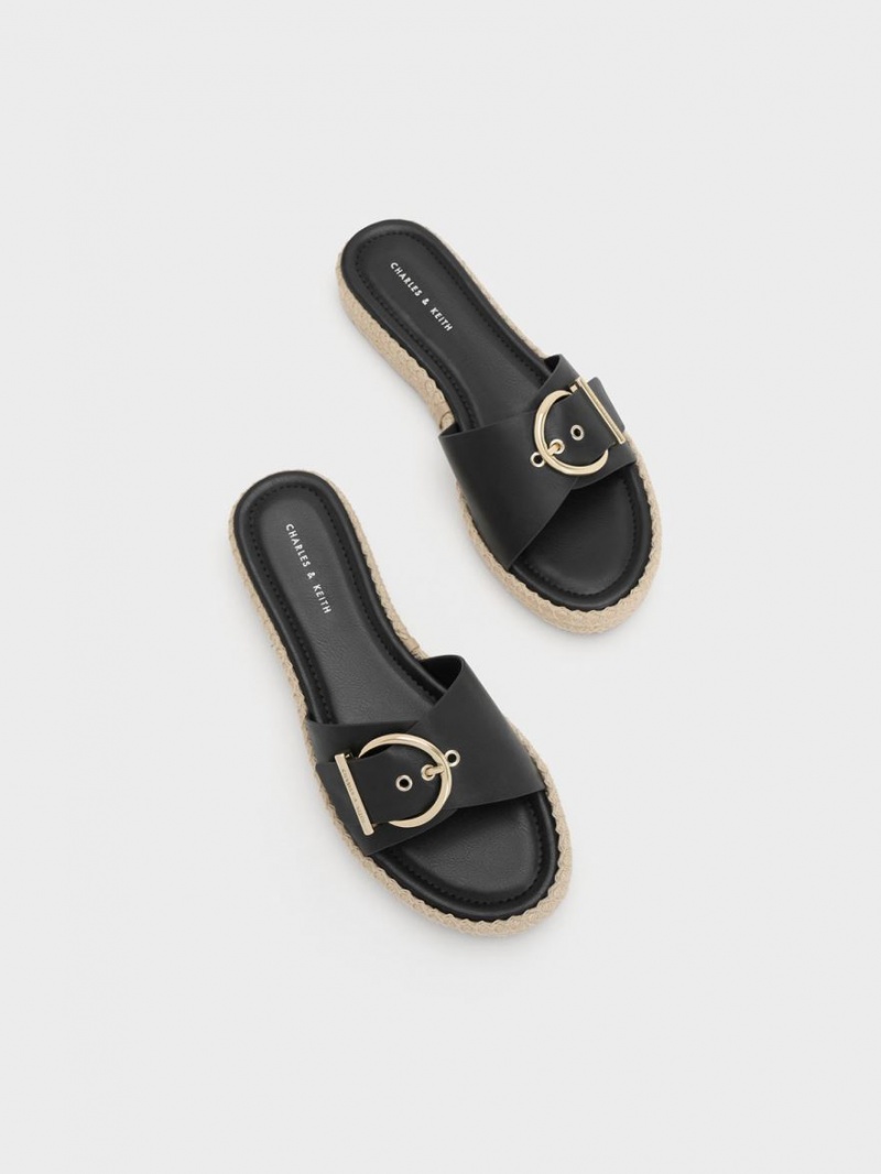 Sandale Plate Charles & Keith Buckled Espadrile Negrii | 014URDVFP