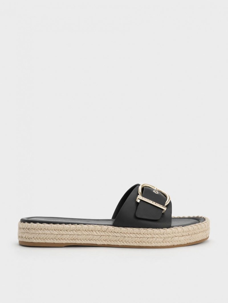 Sandale Plate Charles & Keith Buckled Espadrile Negrii | 014URDVFP