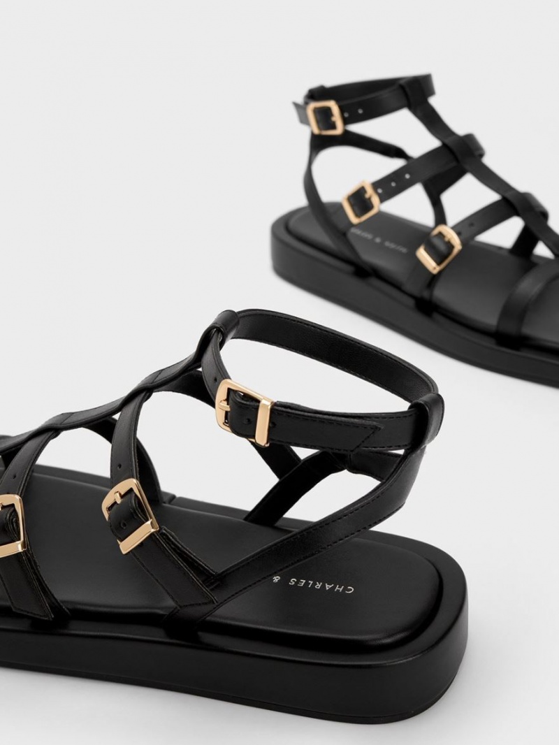 Sandale Plate Charles & Keith Buckled Gladiator Negrii | 904IODRET