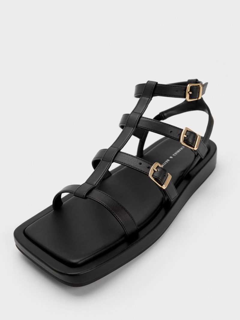 Sandale Plate Charles & Keith Buckled Gladiator Negrii | 904IODRET