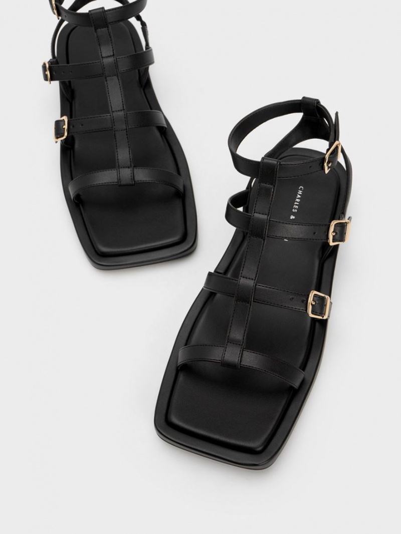 Sandale Plate Charles & Keith Buckled Gladiator Negrii | 904IODRET