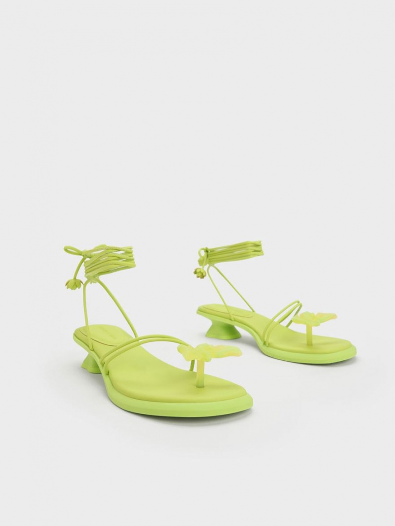 Sandale Plate Charles & Keith Butterfly Tie-Around Verzi Deschis | 164NWMZCU