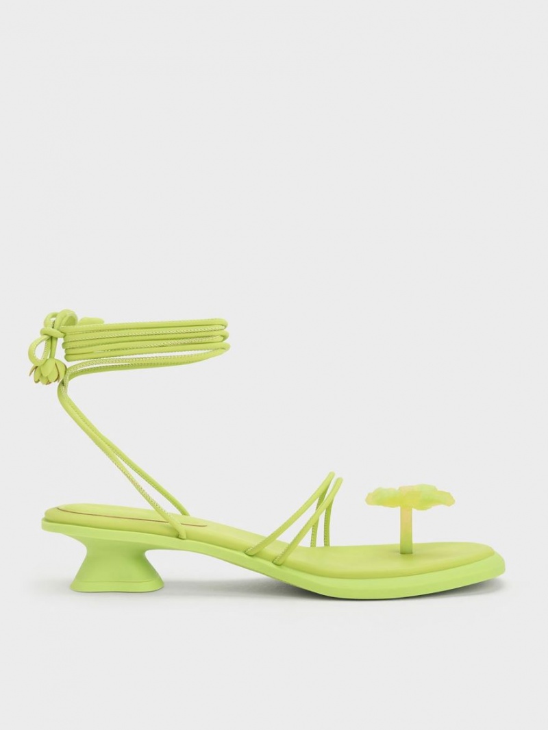 Sandale Plate Charles & Keith Butterfly Tie-Around Verzi Deschis | 164NWMZCU
