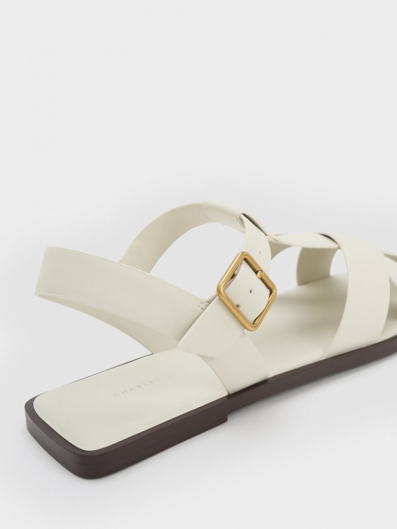Sandale Plate Charles & Keith Cu Bretele Crossover Albi | 460WKVBJD