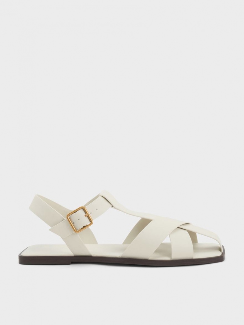 Sandale Plate Charles & Keith Cu Bretele Crossover Albi | 460WKVBJD