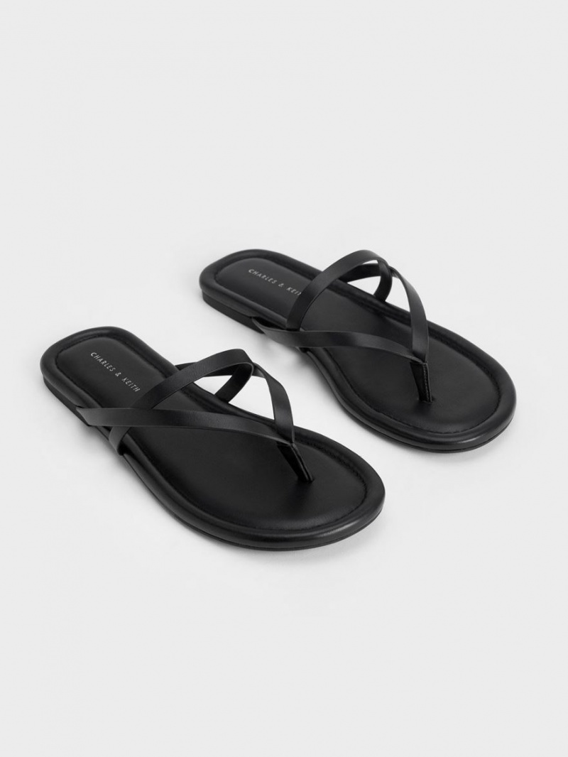 Sandale Plate Charles & Keith Cu Bretele Tanga Negrii | 783ODVIXE