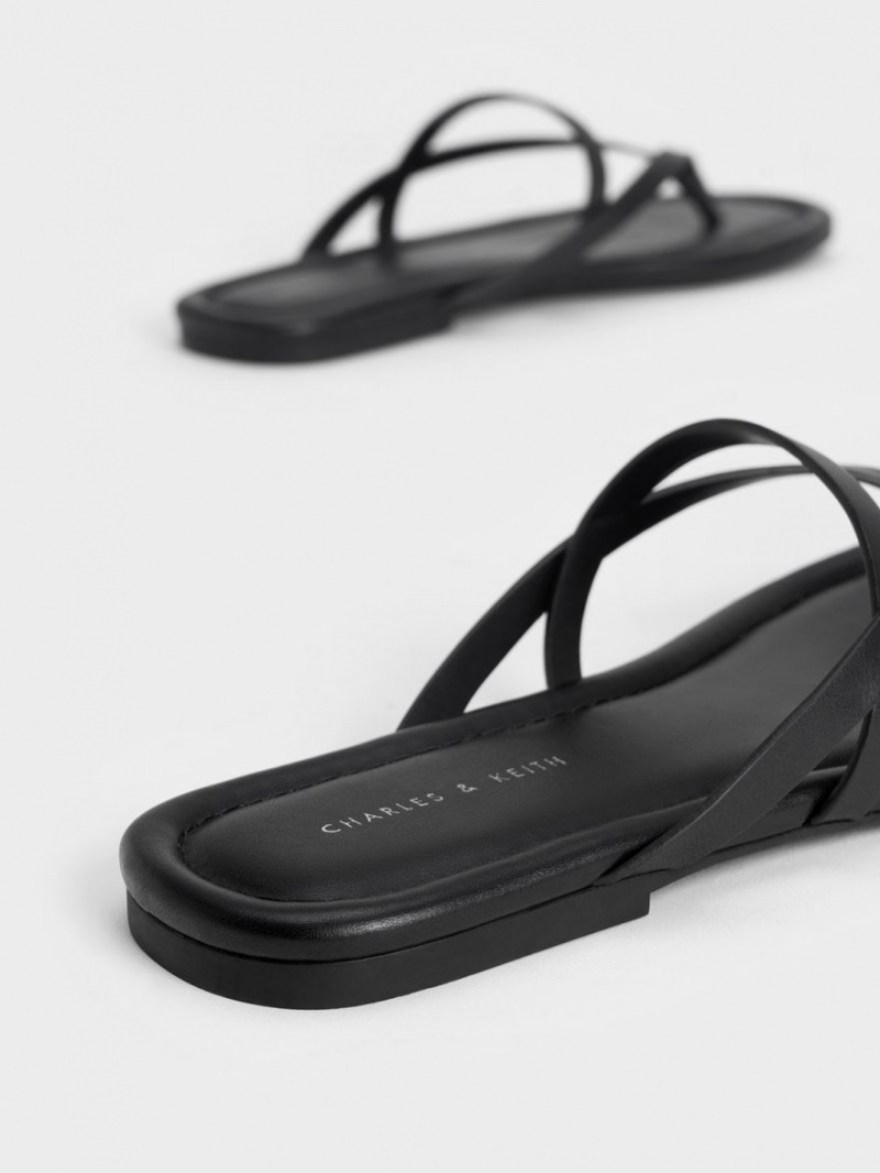 Sandale Plate Charles & Keith Cu Bretele Tanga Negrii | 783ODVIXE