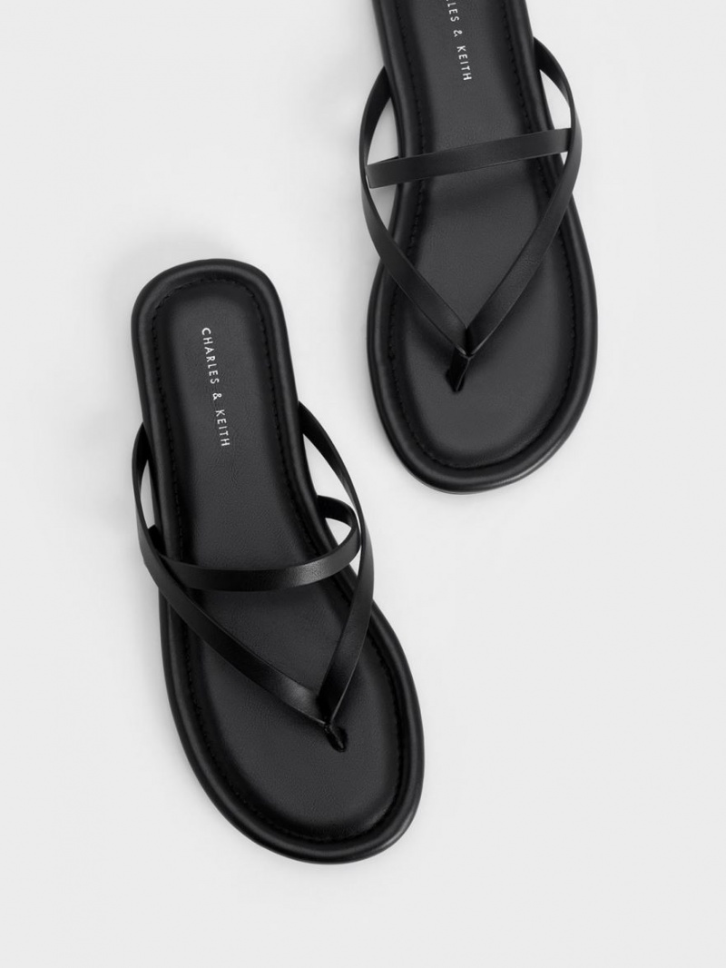 Sandale Plate Charles & Keith Cu Bretele Tanga Negrii | 783ODVIXE