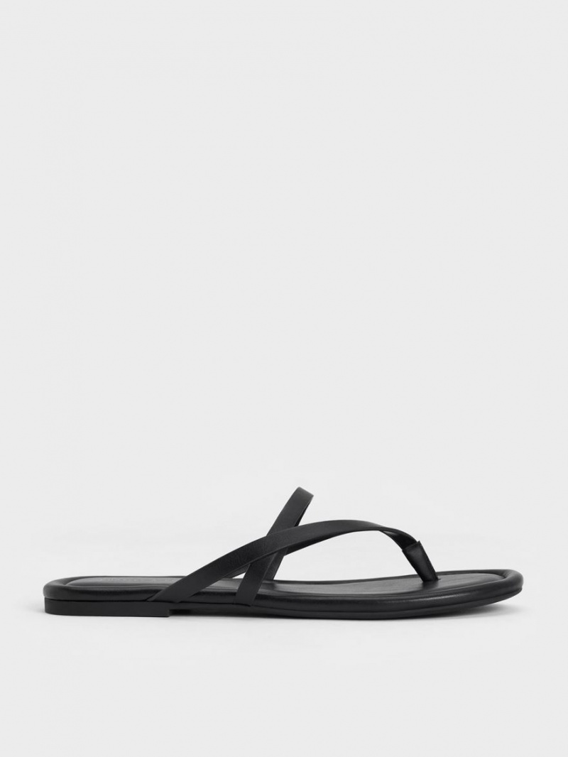 Sandale Plate Charles & Keith Cu Bretele Tanga Negrii | 783ODVIXE