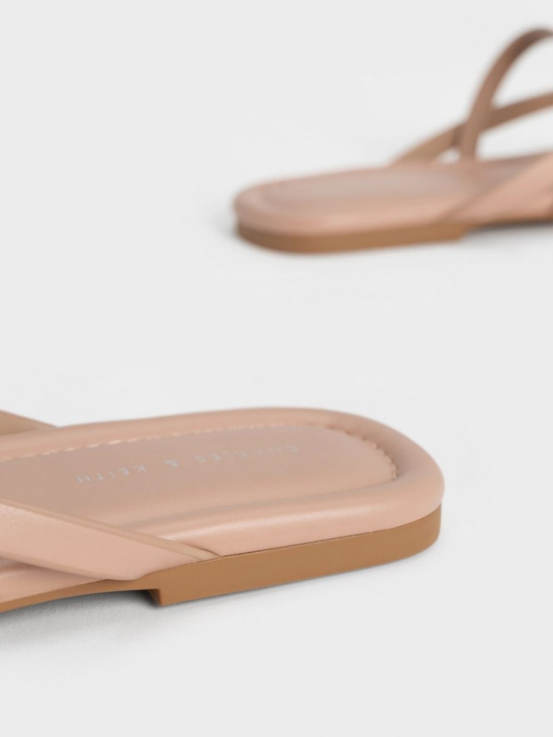 Sandale Plate Charles & Keith Cu Bretele Tanga Bej | 456DPRAQL