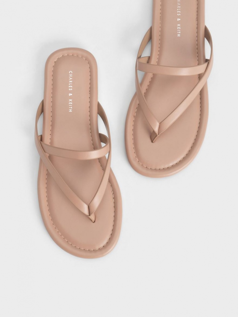 Sandale Plate Charles & Keith Cu Bretele Tanga Bej | 456DPRAQL