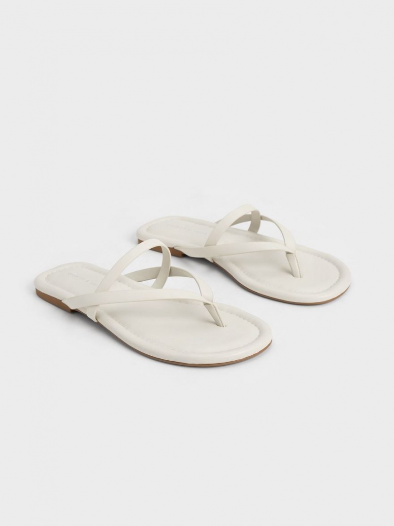 Sandale Plate Charles & Keith Cu Bretele Tanga Albi | 974ZSLXOY