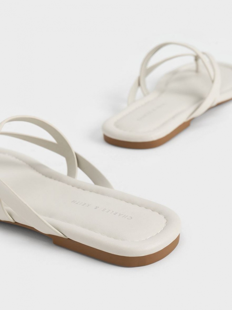 Sandale Plate Charles & Keith Cu Bretele Tanga Albi | 974ZSLXOY