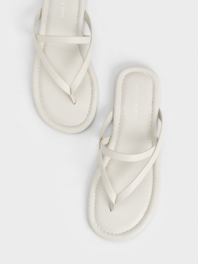 Sandale Plate Charles & Keith Cu Bretele Tanga Albi | 974ZSLXOY