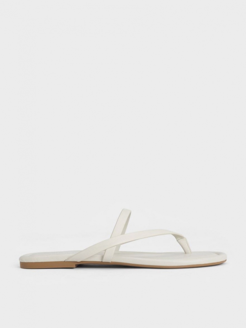 Sandale Plate Charles & Keith Cu Bretele Tanga Albi | 974ZSLXOY