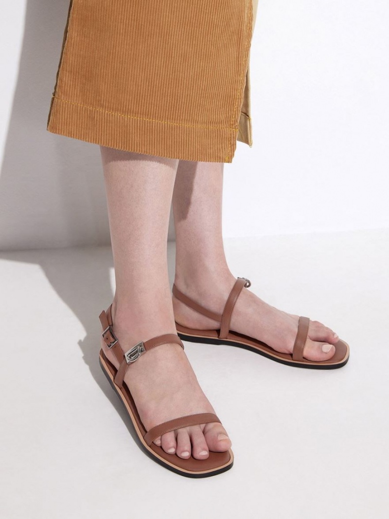 Sandale Plate Charles & Keith Double Metallic Cu Catarama Maro | 043MGZQJK