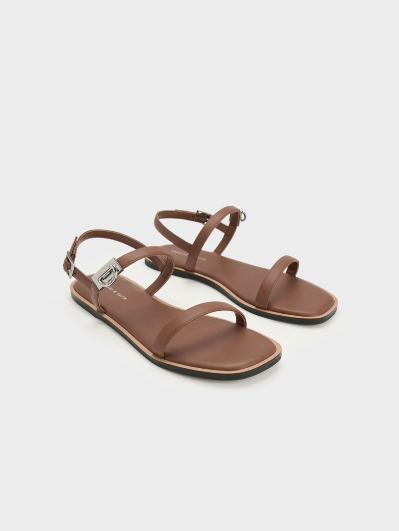 Sandale Plate Charles & Keith Double Metallic Cu Catarama Maro | 043MGZQJK