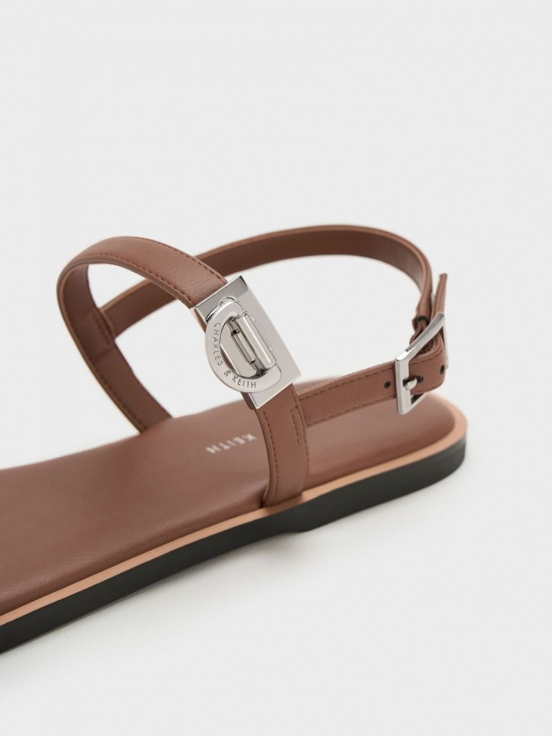 Sandale Plate Charles & Keith Double Metallic Cu Catarama Maro | 043MGZQJK