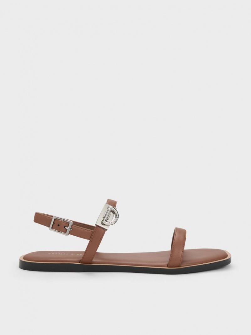 Sandale Plate Charles & Keith Double Metallic Cu Catarama Maro | 043MGZQJK