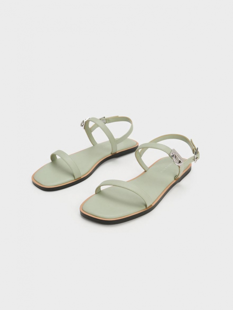 Sandale Plate Charles & Keith Double Metallic Cu Catarama Verde Menta | 893NZMVEG